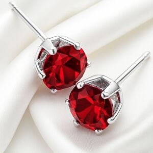 Swarovski Crystal - Sterling Silver Overlay 2 CTW Ruby Stud Earrings - 0.24"